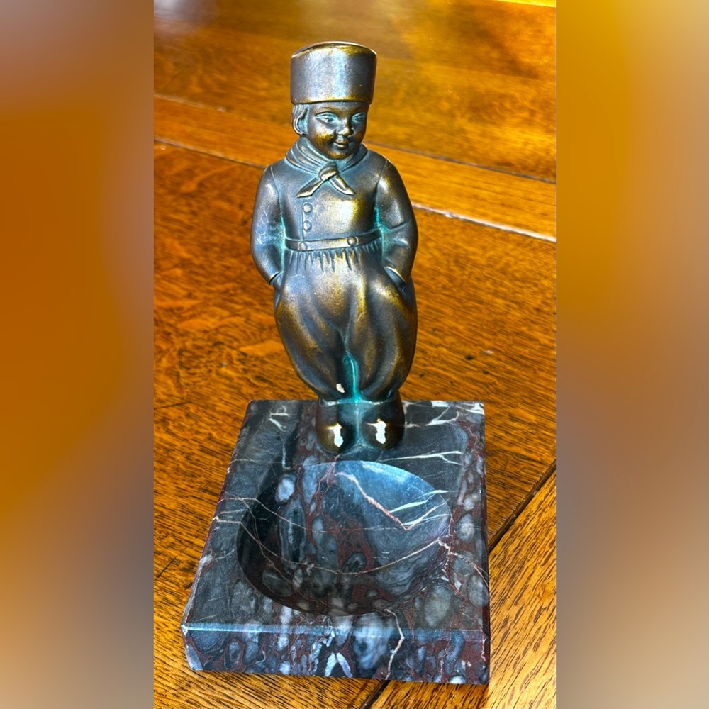 Antique Sailor Boy Chalk Figurine Marble Base What-Not Trinket Ring Key Dish